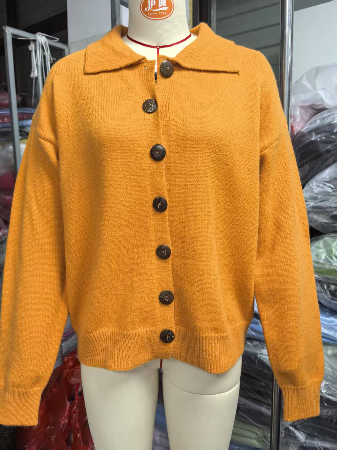 Button-knitted Lapel Sweater Cardigan Coat For Women