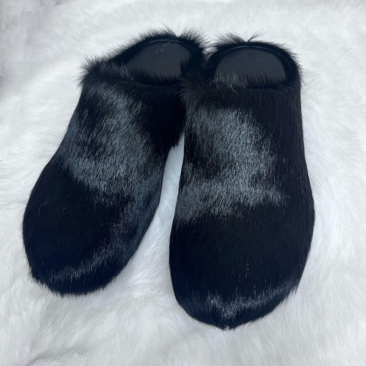 Flat-bottomed New-style Horsehair Closed-toe Thick-soled Slippers For Fall And Winter