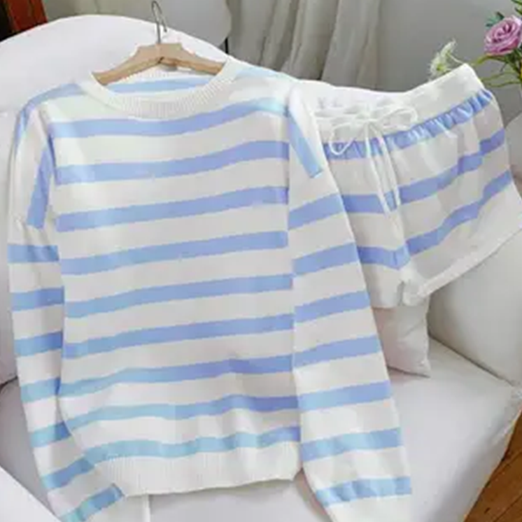 Striped Casual Knitted Two-piece Sweater Suit
