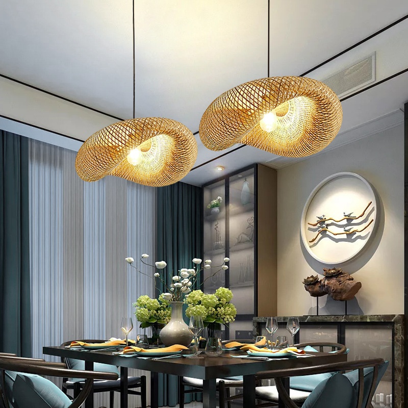 Japanese Style Personalized Creative Straw Hat Shaped Pendant Lamp