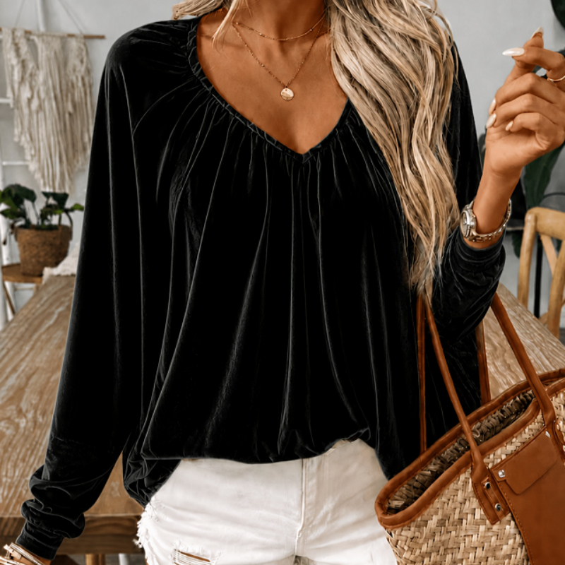 Loose-fitting Plain-colored Long-sleeved Shirt With Pleats