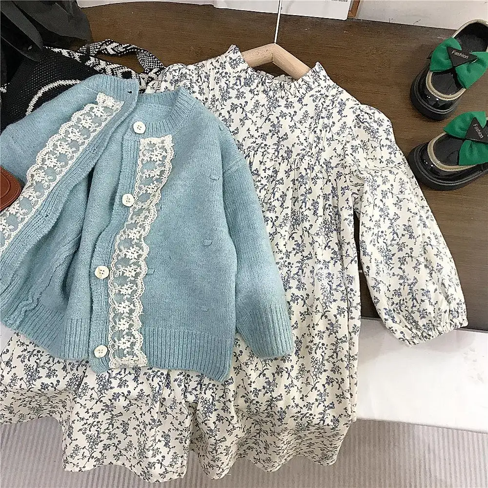 Childrens Autumn Clothing Girls Floral-print Long Dress