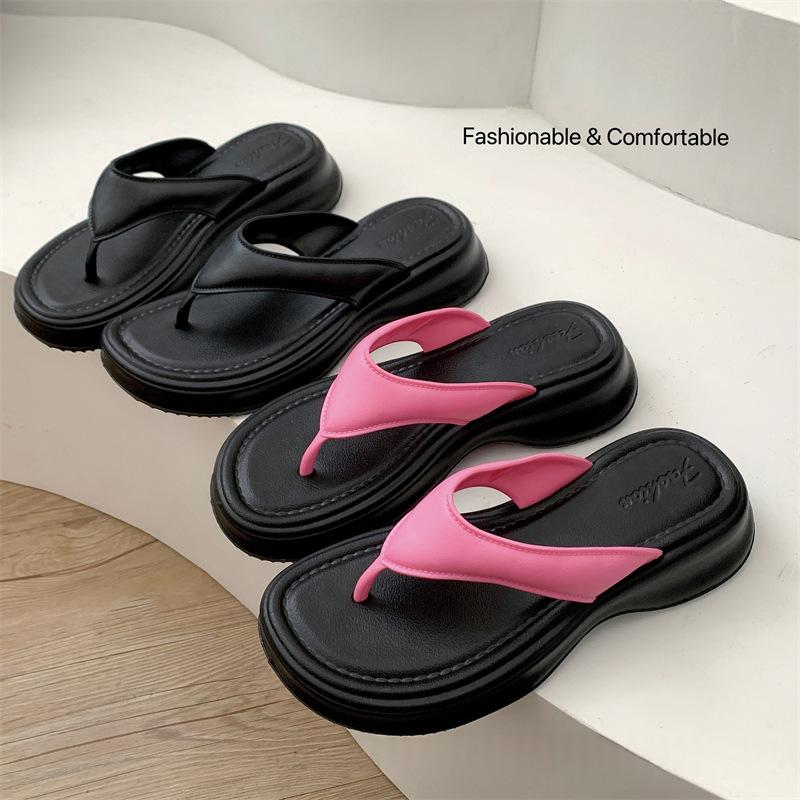 Fashionable Flip-flops With High Heels And Thick Soles For Outdoor Wear