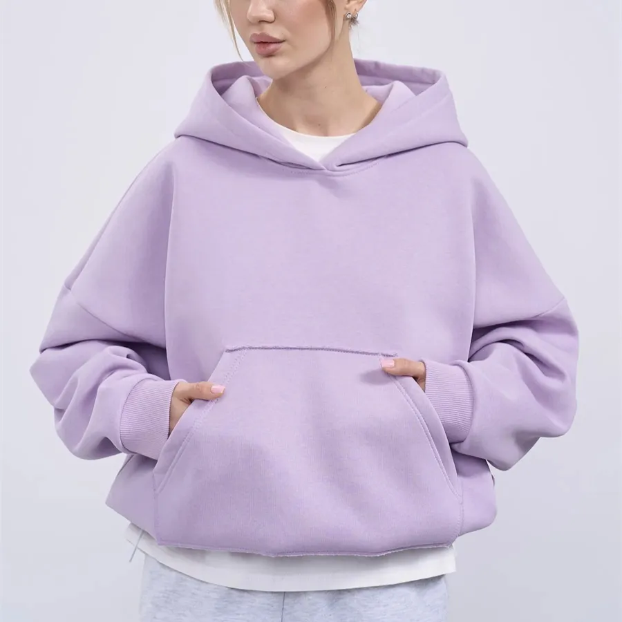 Womens Hooded Long-sleeve Cropped Pullover Hoodie