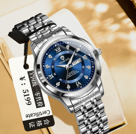 Binbang Business Light-Luxury Quartz Watch For Men White Steel Blue Women's Style