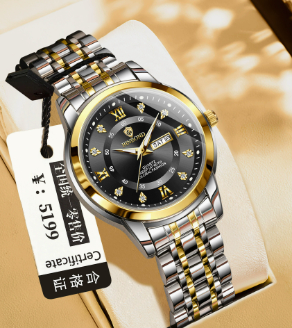 Binbang Business Light-Luxury Quartz Watch For Men Golden Black Women's Style