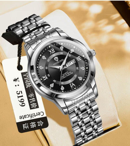 Binbang Business Light-Luxury Quartz Watch For Men White Steel Black Women's Style
