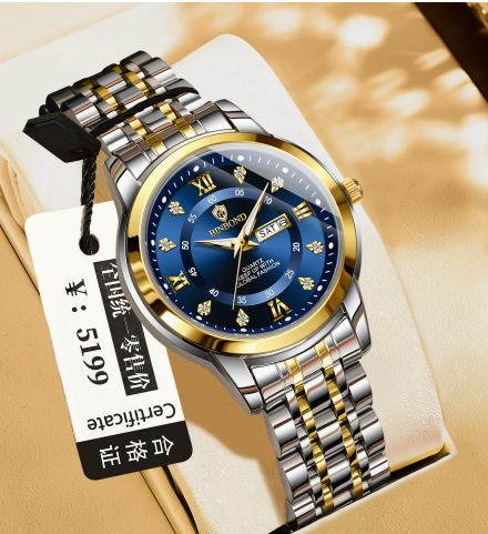 Binbang Business Light-Luxury Quartz Watch For Men Golden Blue Women's Style