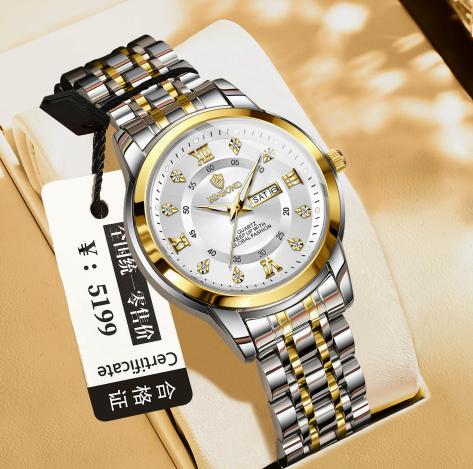 Binbang Business Light-Luxury Quartz Watch For Men Golden White Women's Style