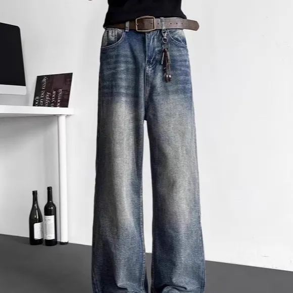 American-style High-street Loose-fit Wide-leg Mens Jeans