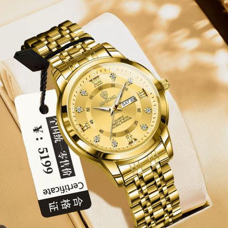 Binbang Business Light-Luxury Quartz Watch For Men Full Gold Women's Style