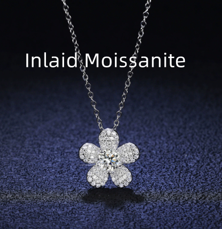Collier ras-de-cou en argent massif 925 avec pendentif moissanite 1 carat