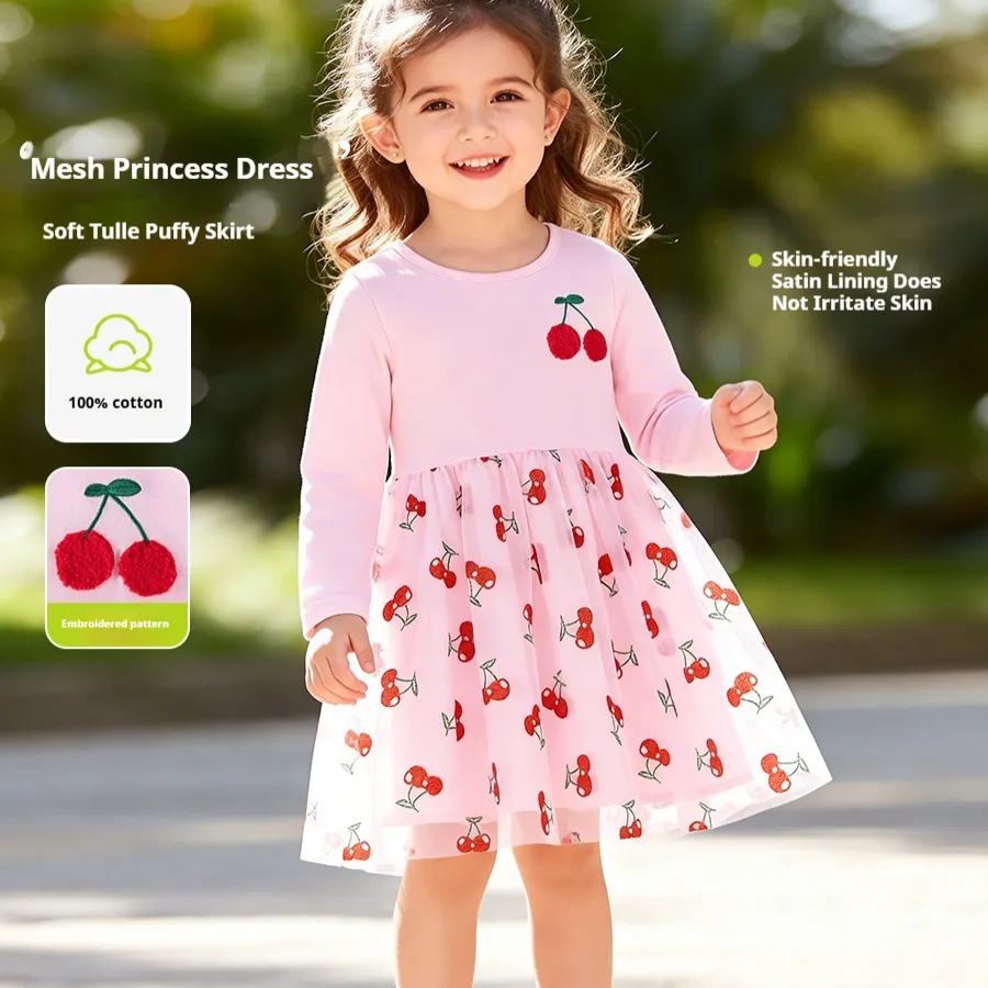 Long-sleeve Mesh Dress Cute And Casual Childrens