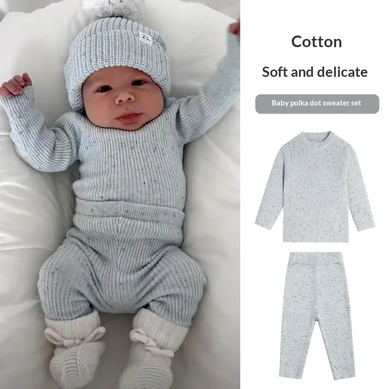 Baby Clothing Sweater Set Knitted Round Neck
