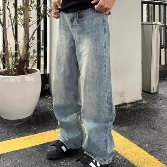 Mens Loose-Fit Straight-Leg Trousers
