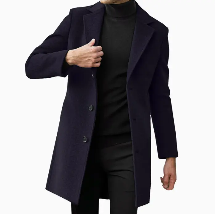 Mens Mid-length Long-sleeve Wool Coat Autumnwinter Wool Outerwear