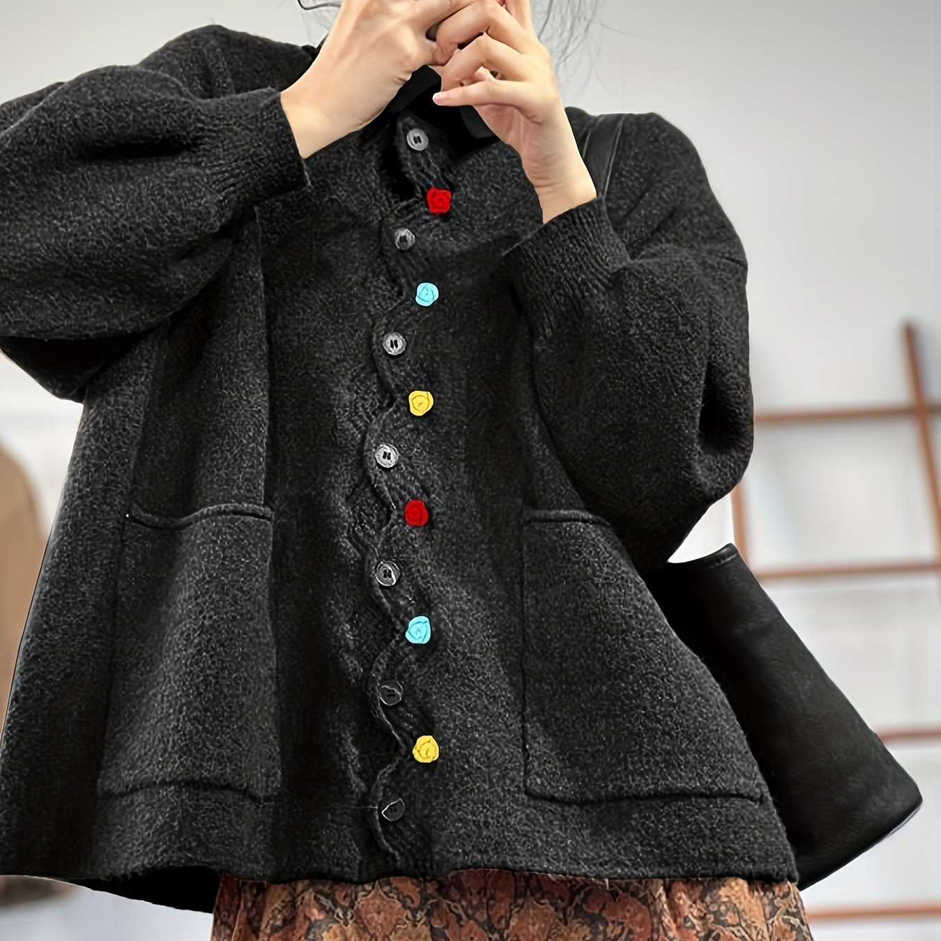 Womens Loose-fitting Cardigan Sweater Top