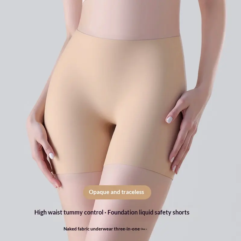 High-waisted Seamless Tummy-control Foundation Ice-silk Safety Pants