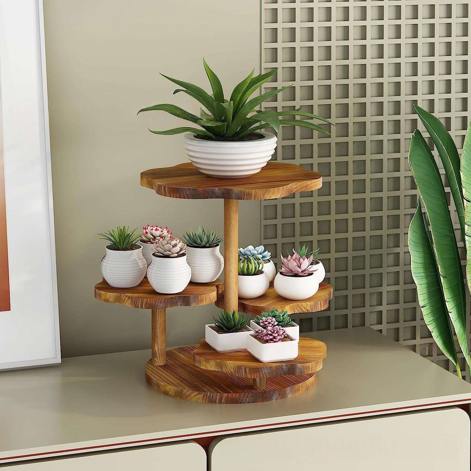 Wooden Double-tier Storage Rack Flower Stand
