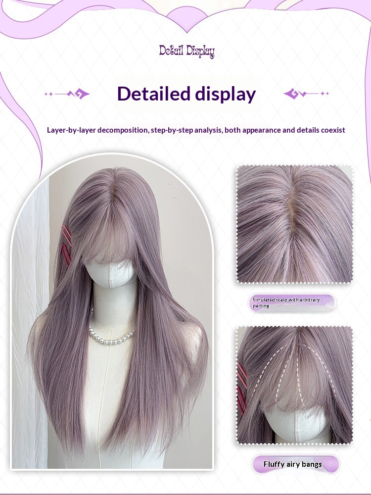 Gray-purple Wig For Women Full Headpiece Internet-famous