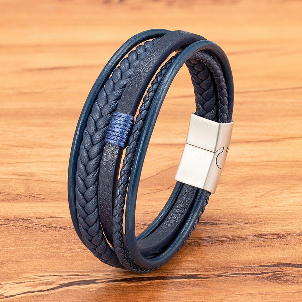 Mens Genuine Leather Hand-Woven Bracelet