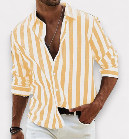 Cross-border Amazon Mens New Trendy Long-sleeve Striped Shirt