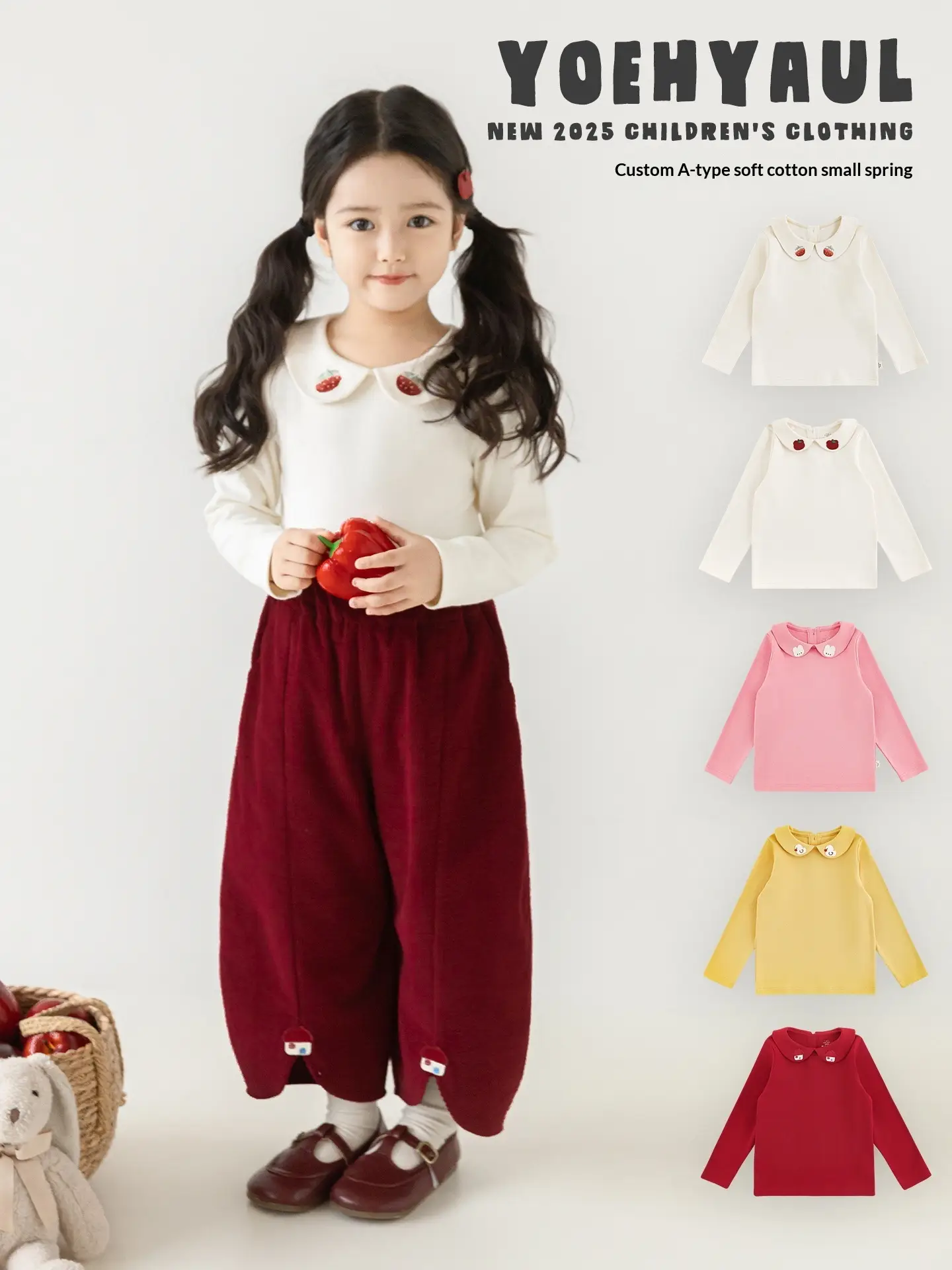 Girls Cartoon-embroidered-label Mock-neck Bottoming Shirt