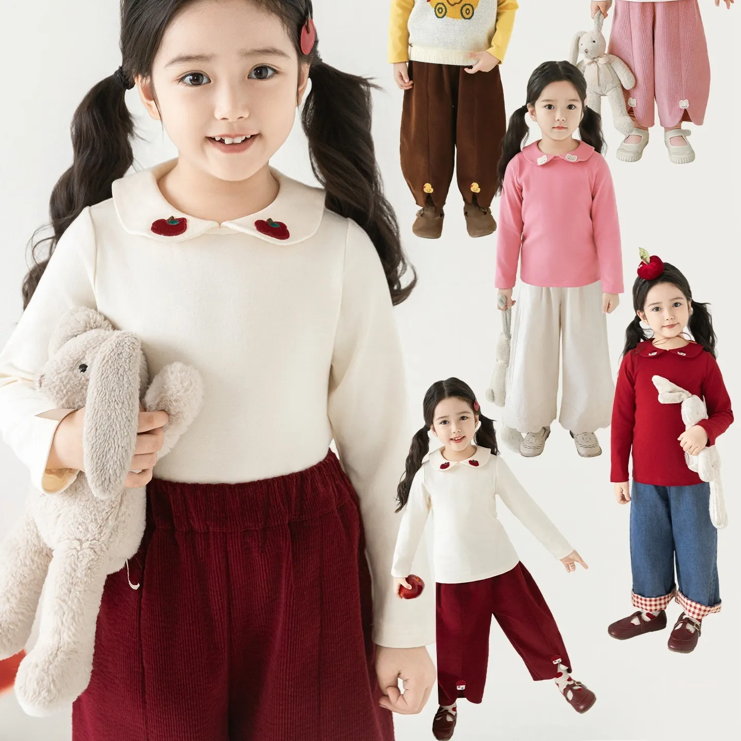 Girls Cartoon-embroidered-label Mock-neck Bottoming Shirt
