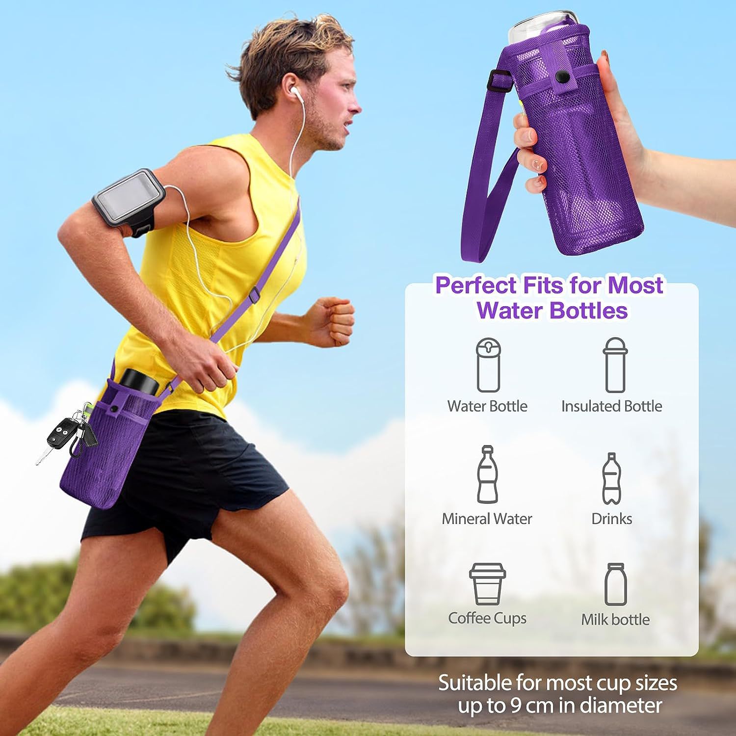 Portable Diagonal Mesh Bag With Water Cup Bag And Mesh Bag