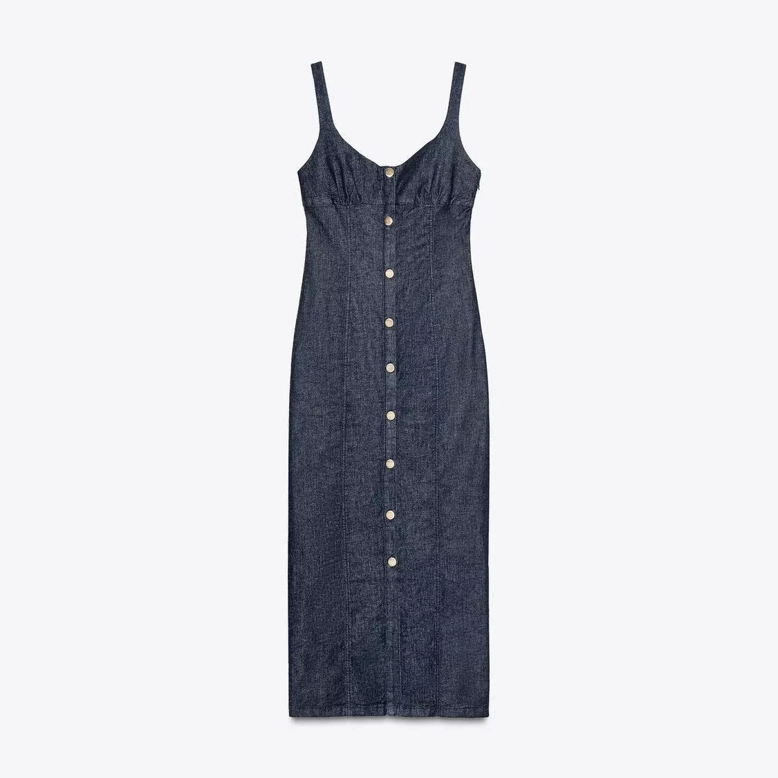 Lady's New Summer Style Strap-adorned Denim Long Dress