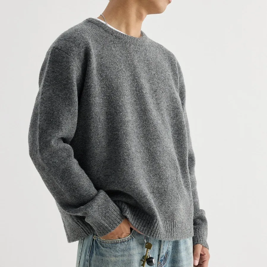 Stuffed Cotton Crewneck Wool Knit Sweater