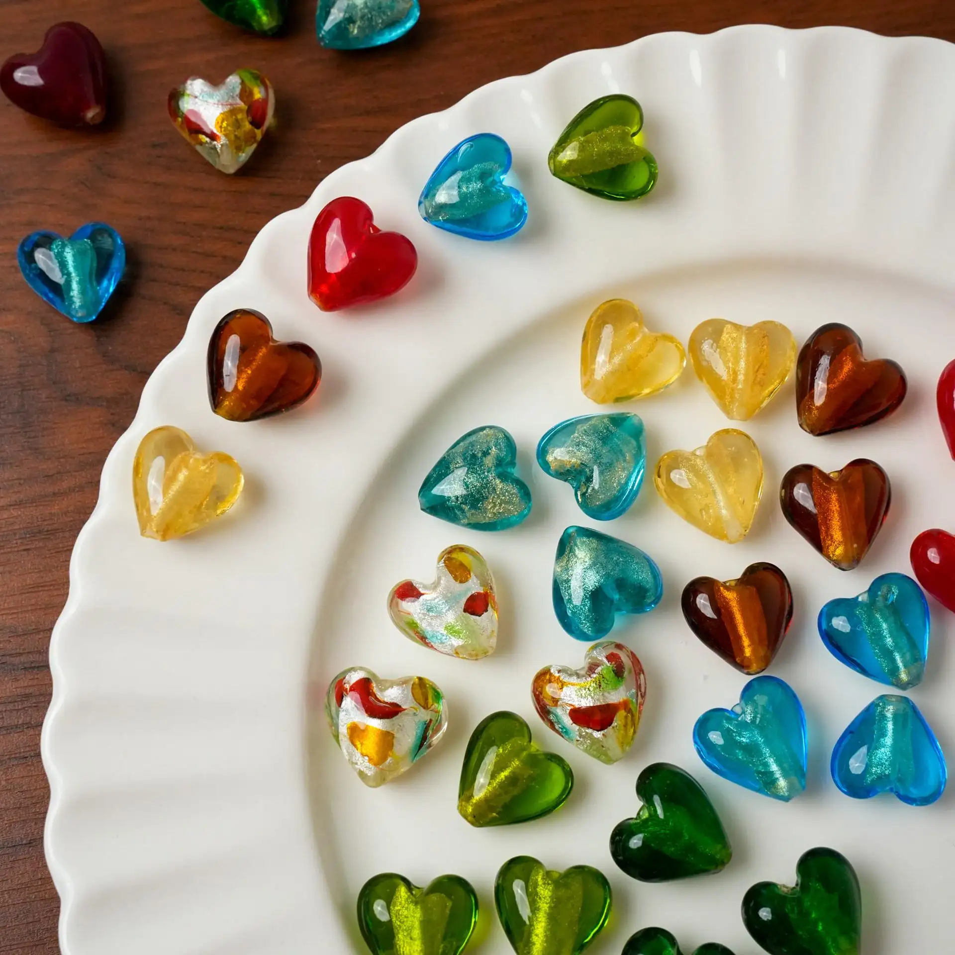 Retro Silver-foil Heart Lampwork Glass Loose Beads