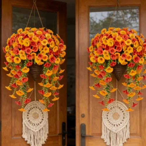 Artificial Morning Glory Eucalyptus Hanging Decor