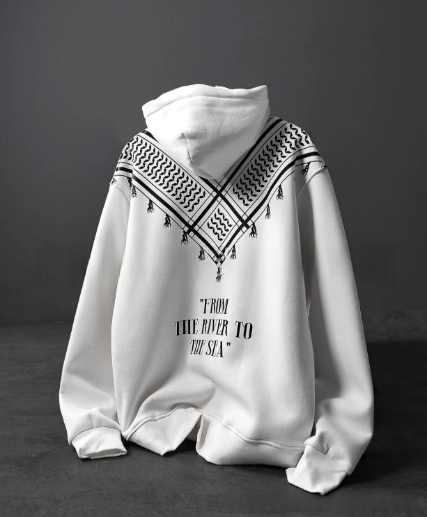 Solid-color Digital Letter-embossed Print Hooded Sweatshirt With Pockets