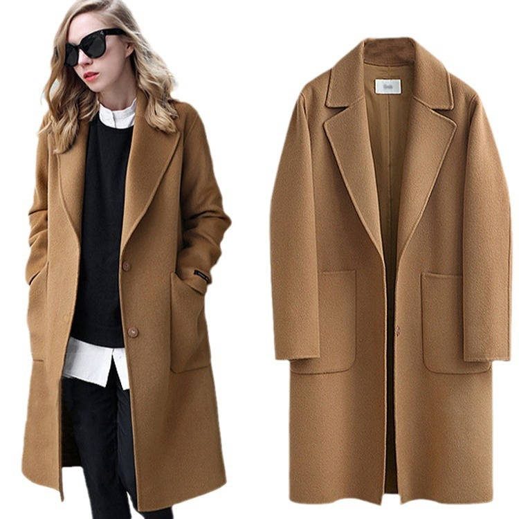 Long Loose-fitting Wool Coat For Women Wool Outerwear