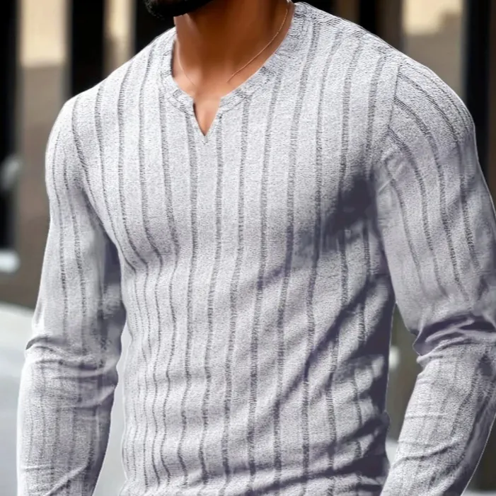 V-neck Long-sleeve Mens Knit Top
