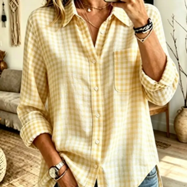 SpringSummer Womens Plaid Shirt Top