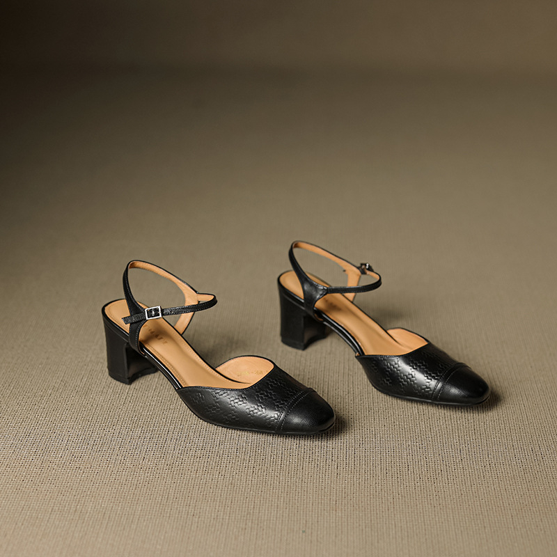 Leather Peep-Toe Slingback Heels