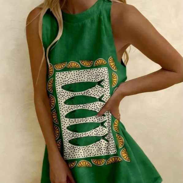 Womens Printed Casual Sleeveless Dress