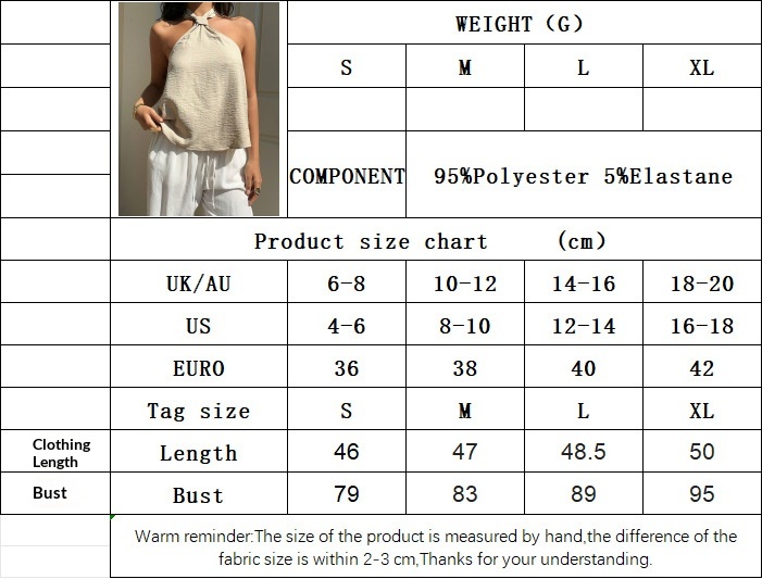 Size chart - Women's Halter Neck Woven Camisole Top