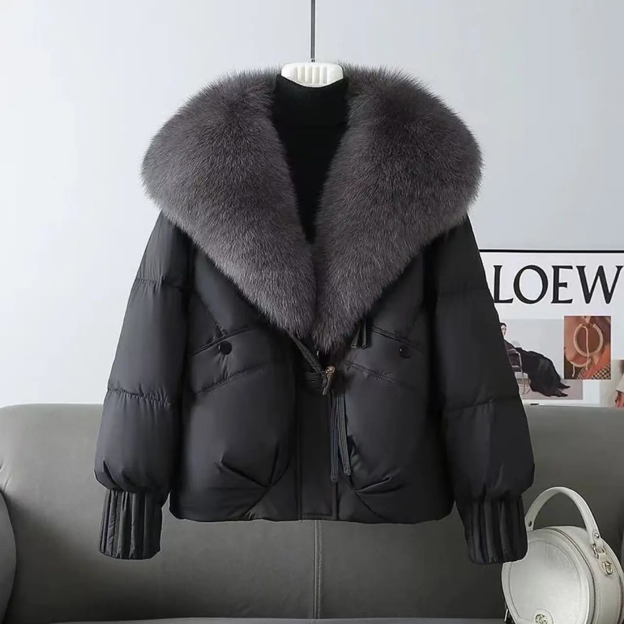 Big Fur Collar Thick Warm Korean Style Light Luxury Trendy Coat