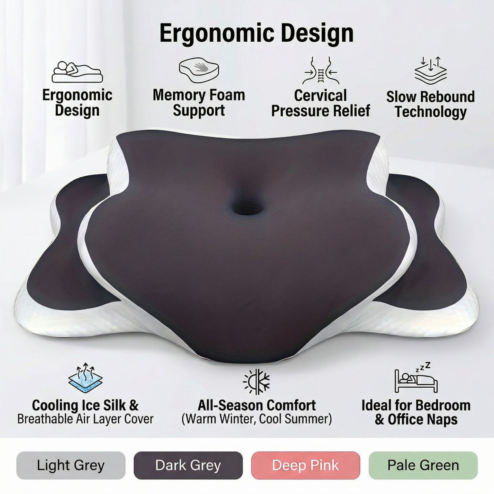Ergonomic Memory Foam Neck Support Ice Silk Pillowcase