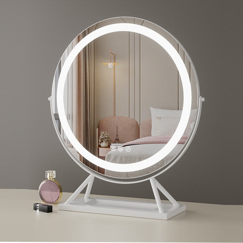 Round Makeup Mirror With Illuminated Base And Storage