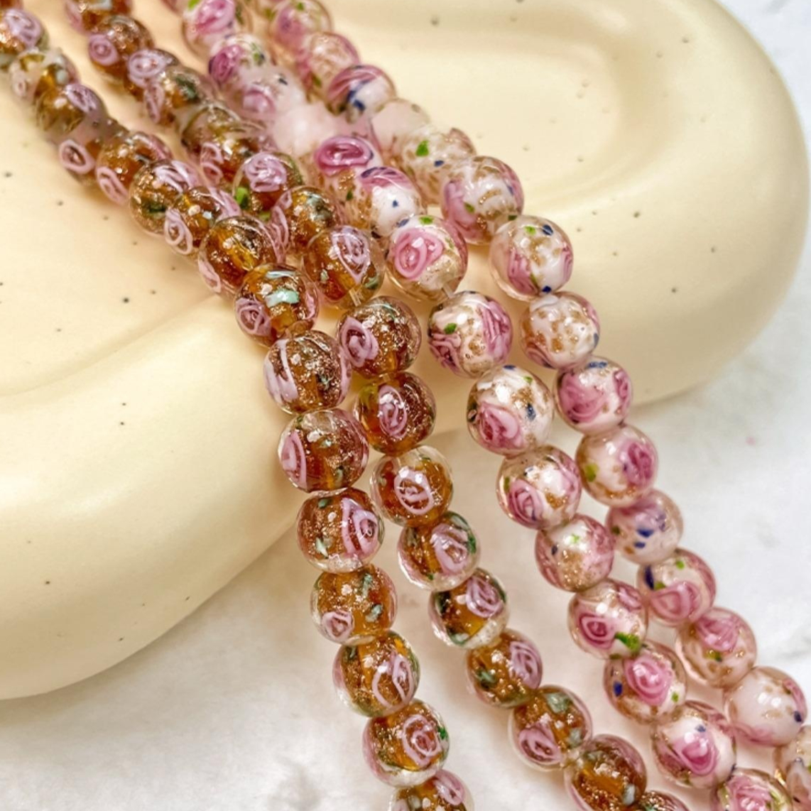 Colored Glazed Rose Bead Round Beads DIY Handmade Beading