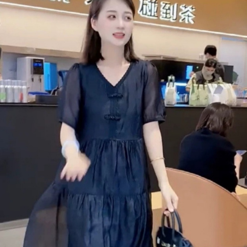 Chic V-neck A-line Dress For Women