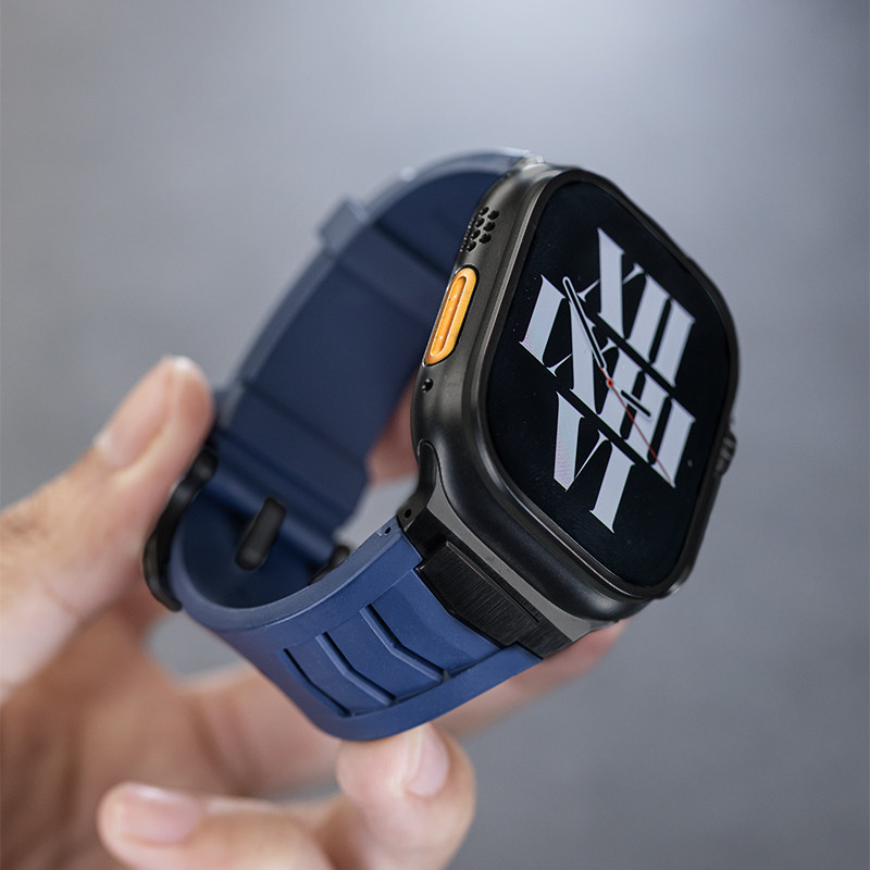 Universal Fluororubber Watch Strap Blue Ribbon Black Buckle 44mm