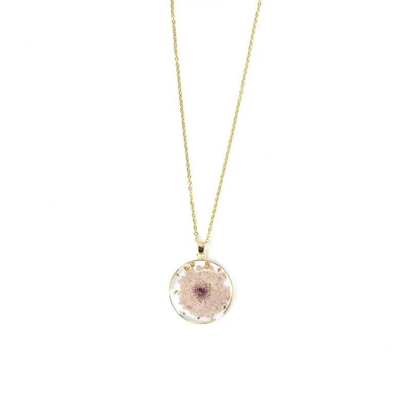 Resin Dried Flower Necklace December Flower Round Stylish Pendant