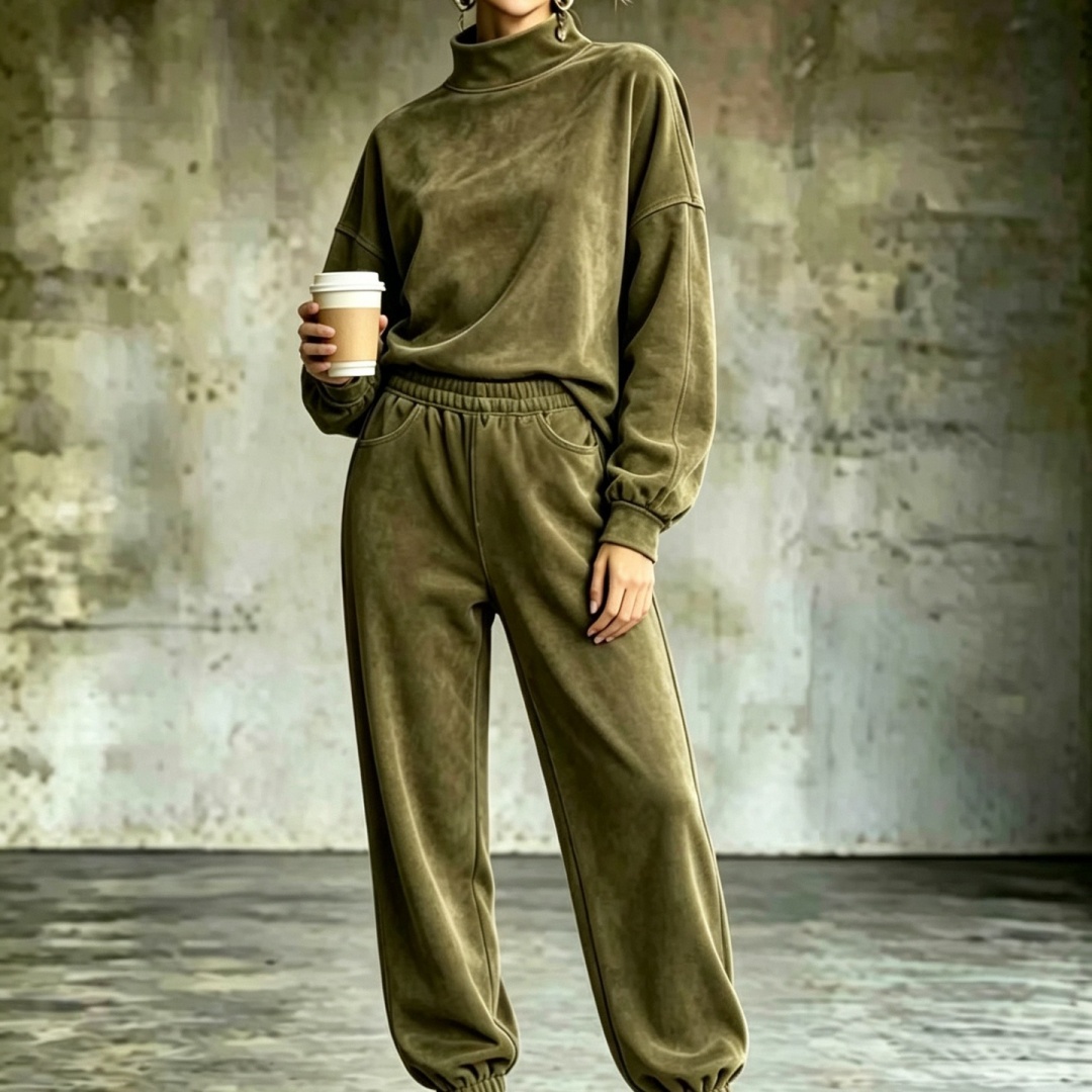 Womens Mock-Neck Top And Ankle-Tightening Casual Pants Set