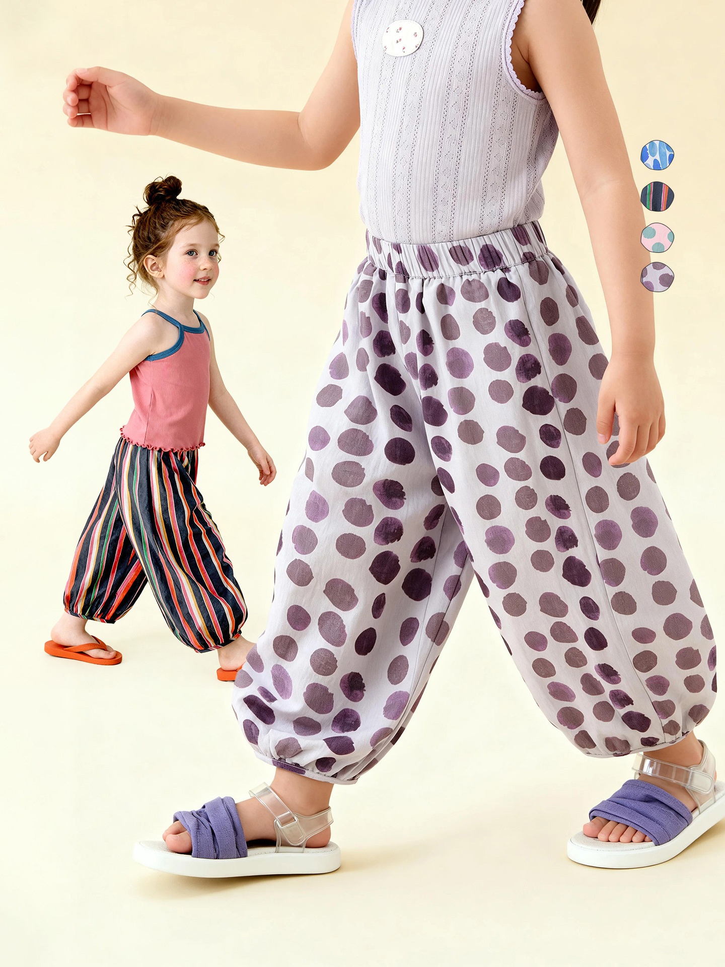 Arrival Childrens Color-Block Striped And Polka-Dot Anti-Mosquito Pants