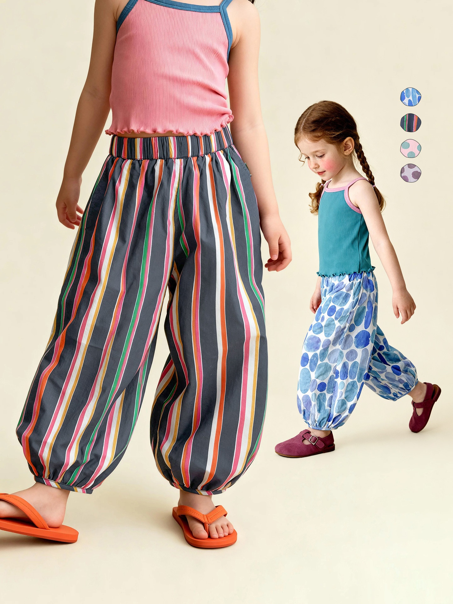 Arrival Childrens Color-Block Striped And Polka-Dot Anti-Mosquito Pants